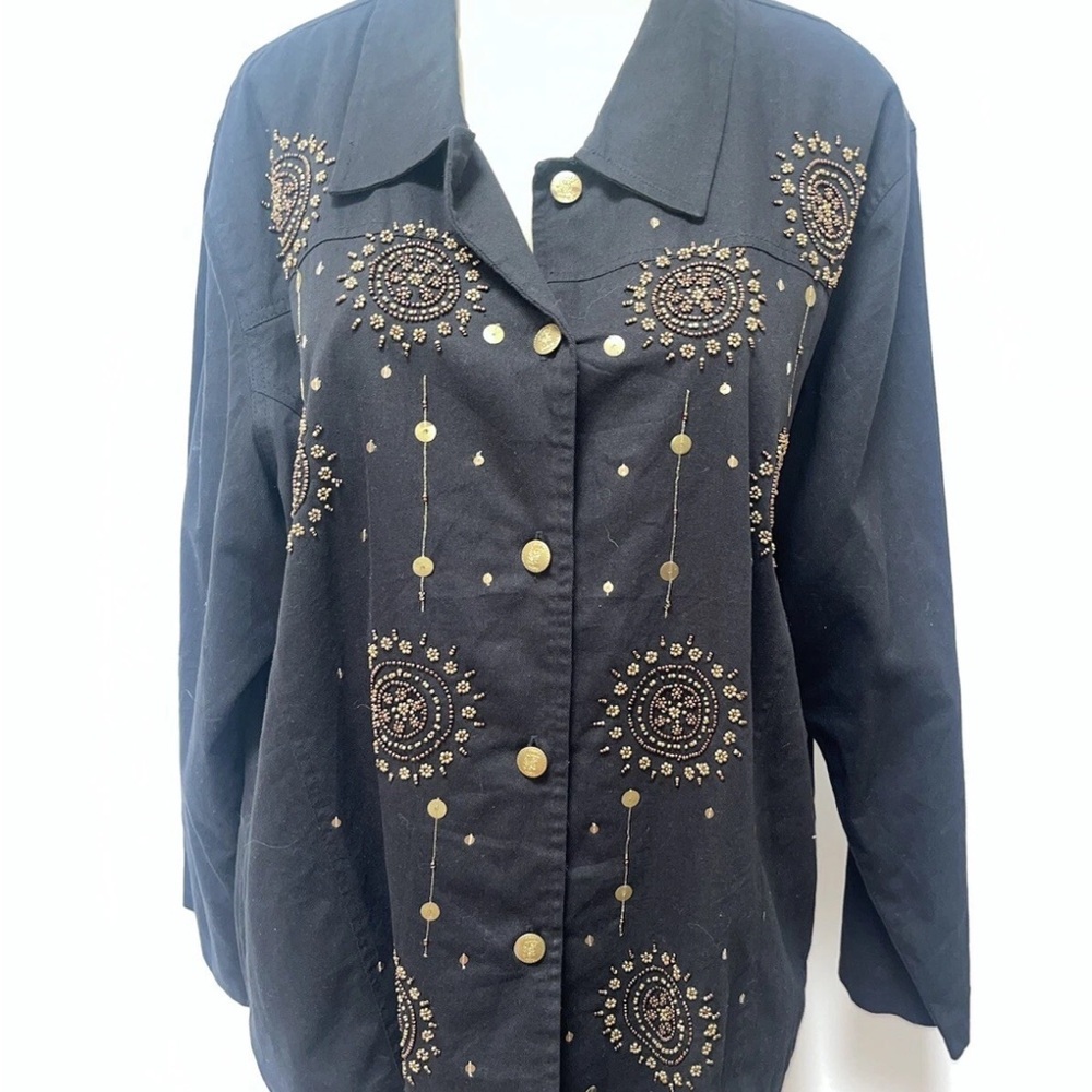 Quacker Factory Button Down Jacket Beaded Black S… - image 1